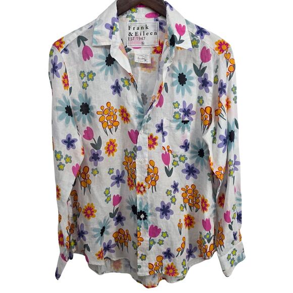 Frank & Eileen Eileen Classic Linen Hot Pink Floral Button Up Shirt Size Small - Picture 2 of 6